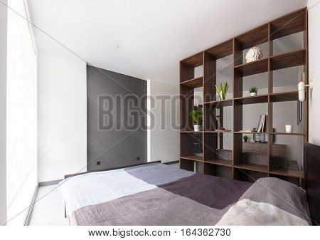 Minimalistic style room with white walls at morning