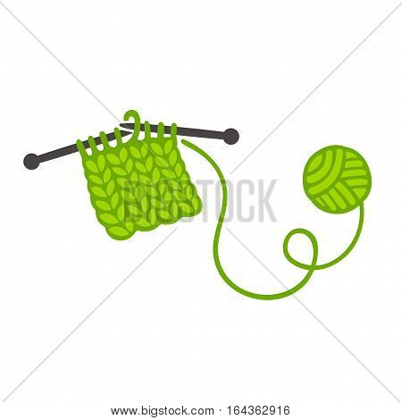 Knitting with needles and ball of yarn. Handmade clothes and DIY craft vector illustration.