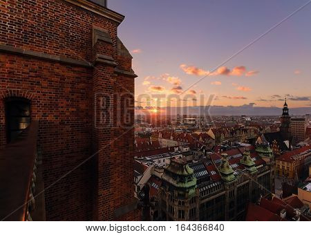 View on the central part of Wroclaw from "Penitents Bridge" Poland Europe.