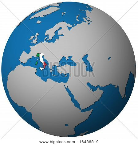 Italien Flag på kloden kort