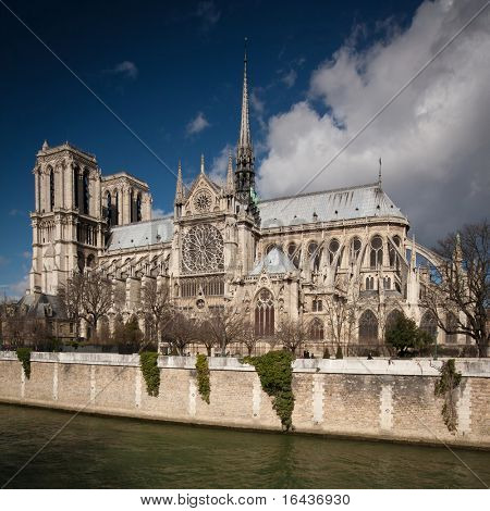 Notre dame vista de lado de la iglesia de Paris