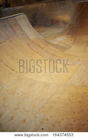 Rampa in covered skatepark in winter period. Extreme sport concept.