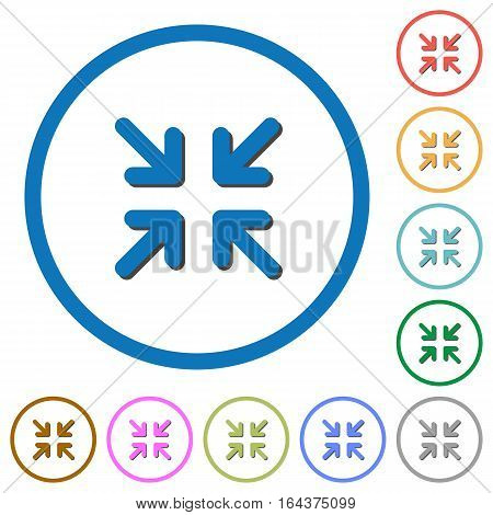 Minimize arrows flat color vector icons with shadows in round outlines on white background