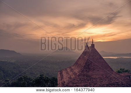 Sri Lanka: Dambulla cave temple and national park at the sunset