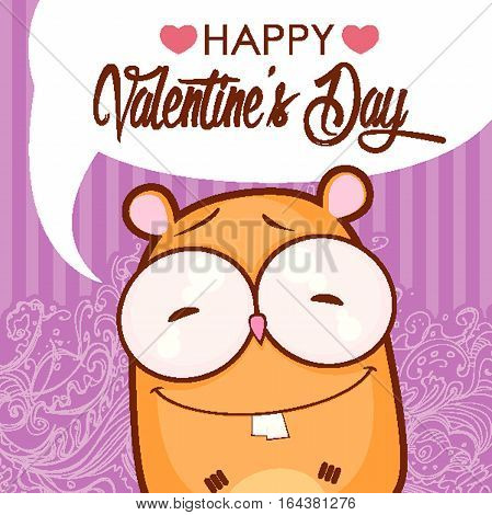 Valentines day greeting card with funny animal character.
