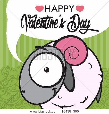 Valentines day greeting card with funny animal character.