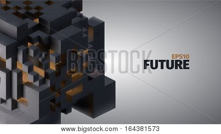 Boxes 3d vector elements. Technology background. Structure illustration. Web banner
