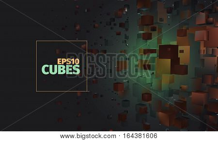 Cubes vector background. Abstract explosion. Science web banner