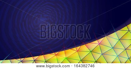 Triangular corner background. Blue and yellow. Spiral. Colorful bright. Disco, music, party. Rays of light