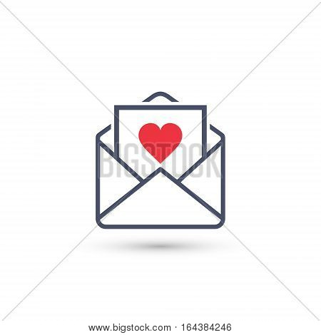 Envelope with Valentine Heart, vector isolated illustration.