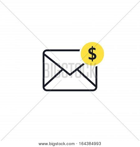 Envelope and coin business icon. Vector isolated illustration of business message.