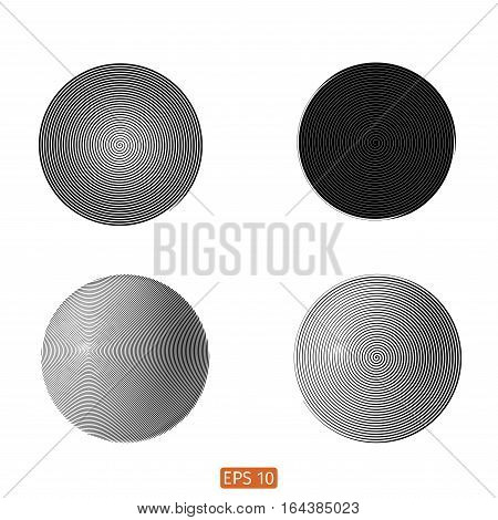 Set Of Abstract Spiral Element. Swirling, Twirling Shape. Vector. No Gradient. Sphere, Line, Black A