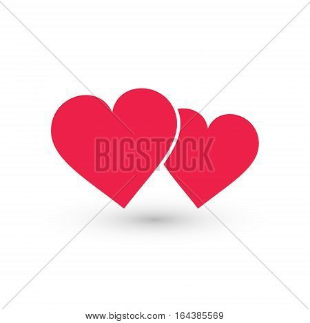 Two hearts icon, vector isolated love red smbol.