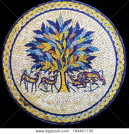 Tree of Life Mosaic Madaba Jordan. Tree of Life is famous ancient mosaic from Hisham Palace Archeological Site in Jericho