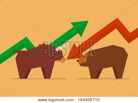 Bull vs Bear symbol of stock market. vector illustration