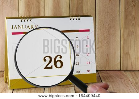 Magnifying Glass In Hand On Calendar You Can Look Twenty-six Day Of Monthfocus Number Twenty-six In 