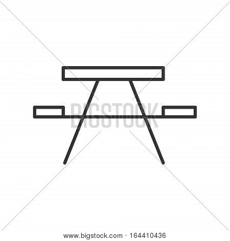Picnic table icon or logo line art style. Vector Illustration.