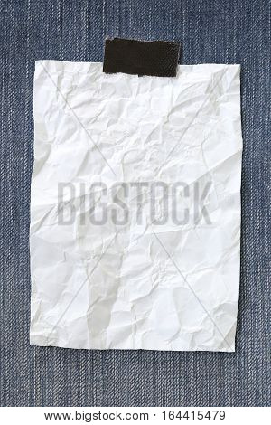 Note Paper Crumpled Of Empty And Copy Space On Denim Backgroundyou Can Input The Message Text In Pic