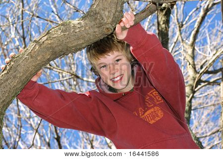 Junge, die einen Baum Klettern