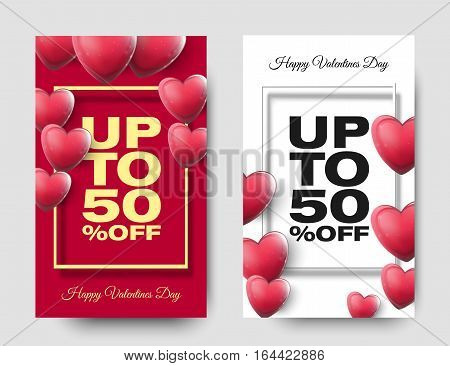 Happy Valentines day sale beautiful posters with heart or holiday discount banner design. Vector illustration eps10