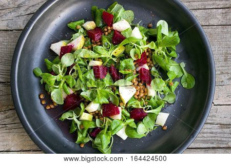 Close Up Of Beet & lettuce Leaf Salad