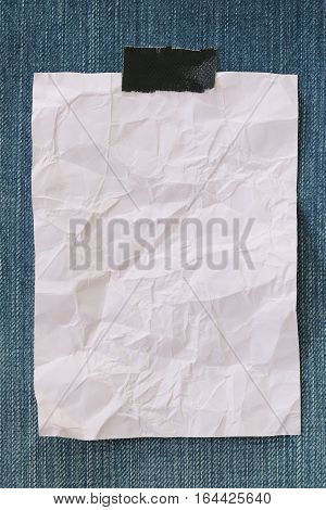 Note Paper Crumpled Of Empty And Copy Space On Denim Backgroundyou Can Input The Message Text In Pic