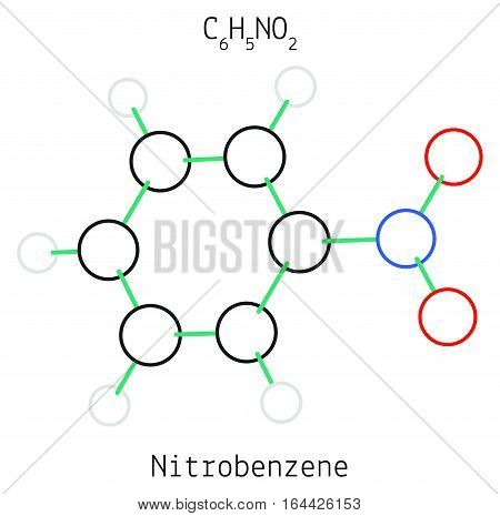 Nitrobenzene C6H5NO2 molecule isolated on white in vector