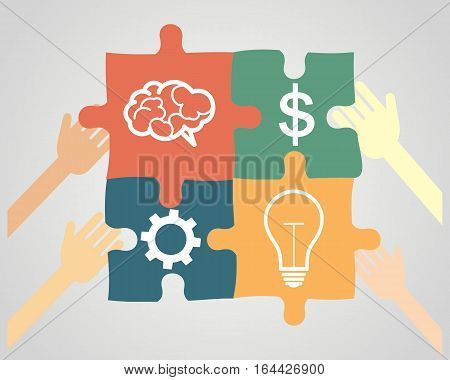 the concept of teamwork - people folded puzzle