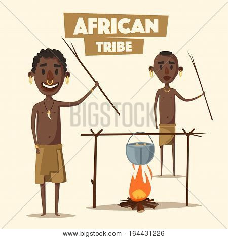 African man. Indigenous south American. Cartoon vector illustration. Aborigine. Culture and traditions people tribe