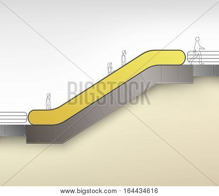 Vector Yellow Modern Escalator with Place for Advertising Side view Isolated on Background