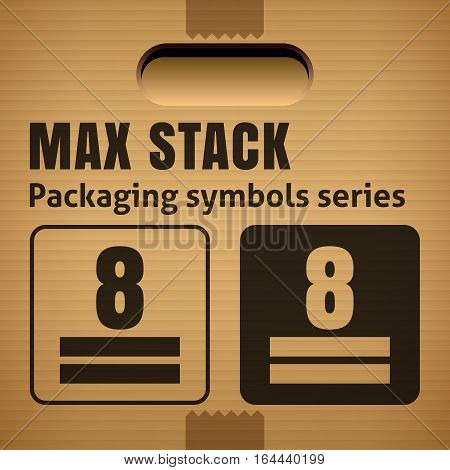 MAX STACK or WEIGHT STACKING LIMITATION packaging symbol on a corrugated cardboard box. For use on cardboard boxes packages and parcels. Vector illustration