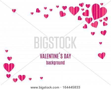 Abstract love background for Valentines day design. Stripped pink hearts frame isolated on white background. Vector illustration.