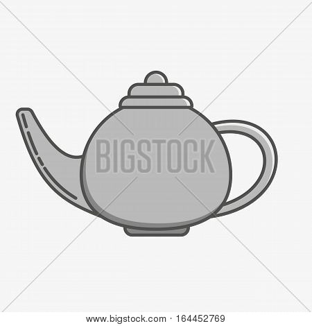 Simple icon of a teapot on grey background.