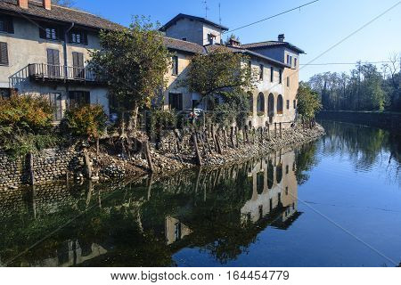 Country house along the Naviglio Grande of Turbigo (Milan Lombardy Italy) at fall