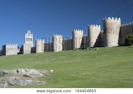 Avila (Castilla y Leon Spain): the famous medieval walls surrounding the city