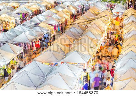 BANGKOK - MAY 22 2016: View from above of a night market in Ramkhamhaeng huamark district Bangkok.