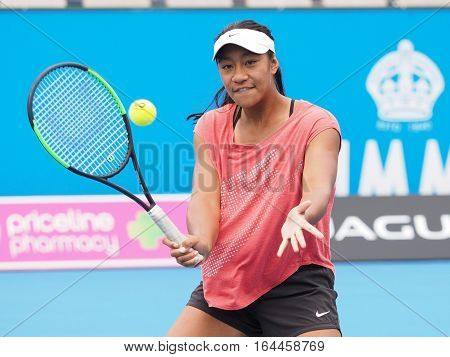 Melbourne Australia - January 9 2017: Destanee Aiava volleys at the opening of the Kooyong Classic Exhibition tournament