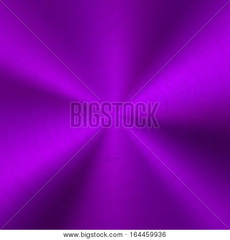 Violet metal technology background with polished, brushed circular concentric texture, chrome, silver, steel, for design concepts, web, posters, wallpapers and prints. Vector illustration.