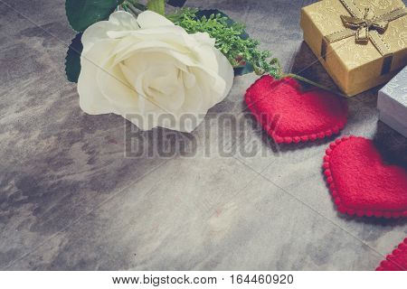Valentine's Day Background,red Heart With Red White Rose ,ribbon