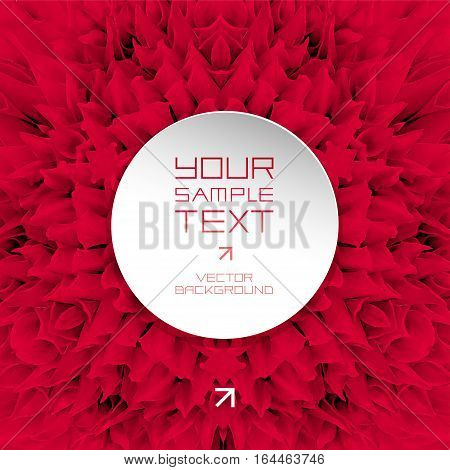 Design and art element - red abstract background consisting of reflections of red flower with round paper label