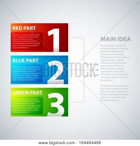 3 Colorful Banners, Numbered From One To Three, With Arrows Leading To The Main Idea. Useful For Dem