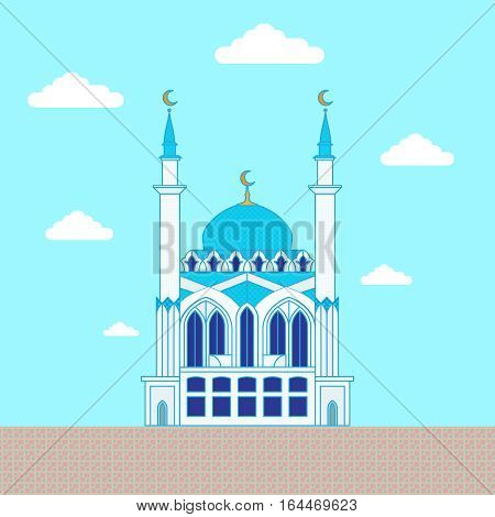 Mosque. Flat design building, poster template. Kul Sharif