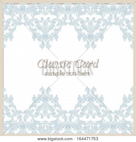 Vintage Baroque Invitation card Imperial style. Vector decor background. Luxury Delicate Classic ornament. Royal Victorian floral for birthday, wedding, textile print, wallpaper, wrapping papper
