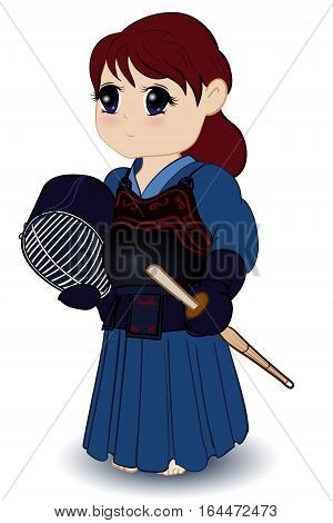 Female Kendoka cute chibi girl vector illustration
