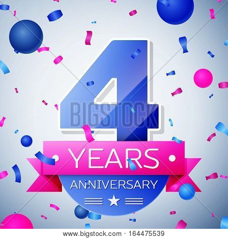 Four years anniversary celebration on grey background. Anniversary ribbon