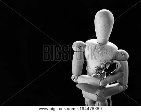 Still Life Wooden Puppet And Pink Heart.