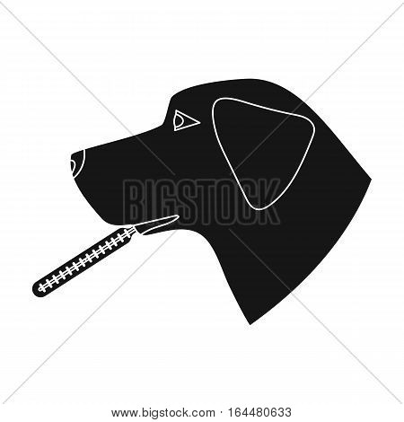 Dog with thermometer icon in black design isolated on white background. Veterinary clinic symbol stock vector illustration.
