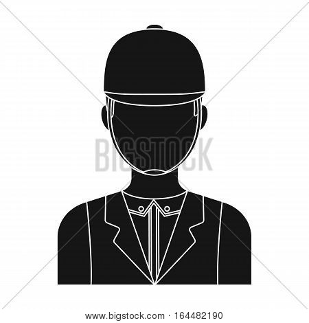 Jockey icon in black design isolated on white background. Hippodrome and horse symbol stock vector illustration.