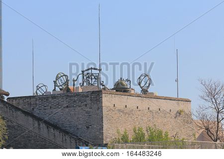 BEIJING CHINA - OCTOBER 28, 2016: Ancient Observatory museum. Ancient Observatory museum is a pretelescopic observatory built in 1442.
