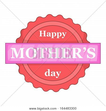 Happy Moters Day badge with ribbon icon. Cartoon illustration of Moters Day badge vector icon for web design